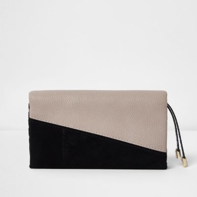 Beige and black asymmetic foldover purse
